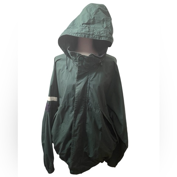 Vintage 90s Nautica Forest Green Windbreaker / Raincoat w fold up hood- Size XL - Picture 8 of 13